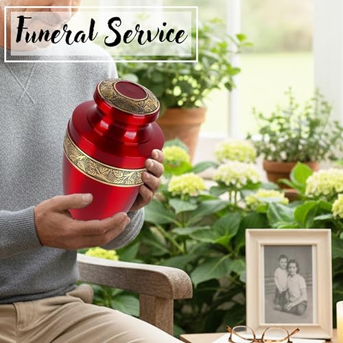 Image of ALPHA Living HOME Urns for Human Ashes Adult Female and Male 200+ Cubic Inches, Decorative Burial Urn, Funeral Cremation Urns for Women and Men, Handcrafted Urn for Ashes Adult, 11 inch Gold Red
