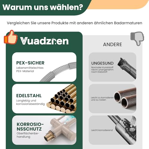 Vuadzren 3-Wege-Küchenarmatur, Wasserhahn Küchen aus Messing, Mischbatterie Küchen mit Zwei G3/8-Schläuche, Spülarmaturen Trinkwasserauslauf mit 2 Hebel und 360°Schwenkbarkeit(beige)
