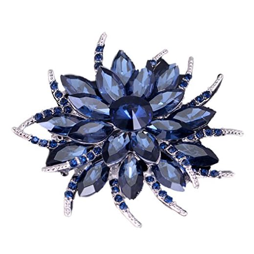 YAZILIND Delicada Gran Flor Rhinestones aleacion Zirconia Broche Corse Mujeres Ninas Accesorios (Tinta Azul)