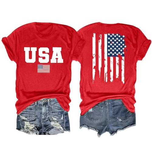 American Flag Shirts for Women: 4th of July T Shirt Funny USA Print Tees Patriotic Casual Short Sleeve Tops