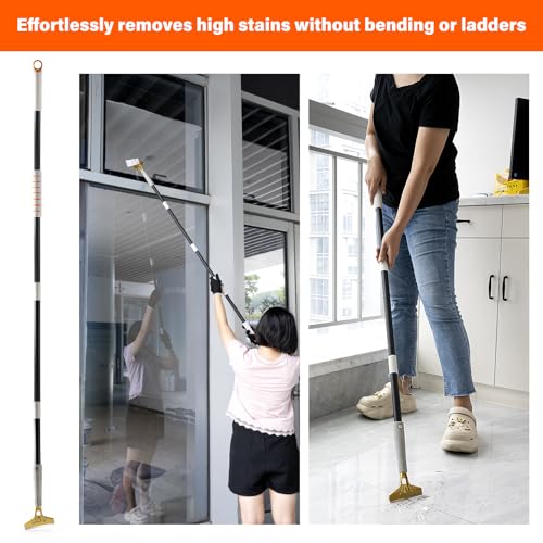 Image of Gomake 4 inch Wide Razor Blade Scraper Tool with Adjustable 16''-58 inch(1.3ft -4.8ft) Long Handle, 20PCS Extra Metal Blades, Cleaning Glass Wall Scraper, Painting stripping tools, Tile, Floors, Walls