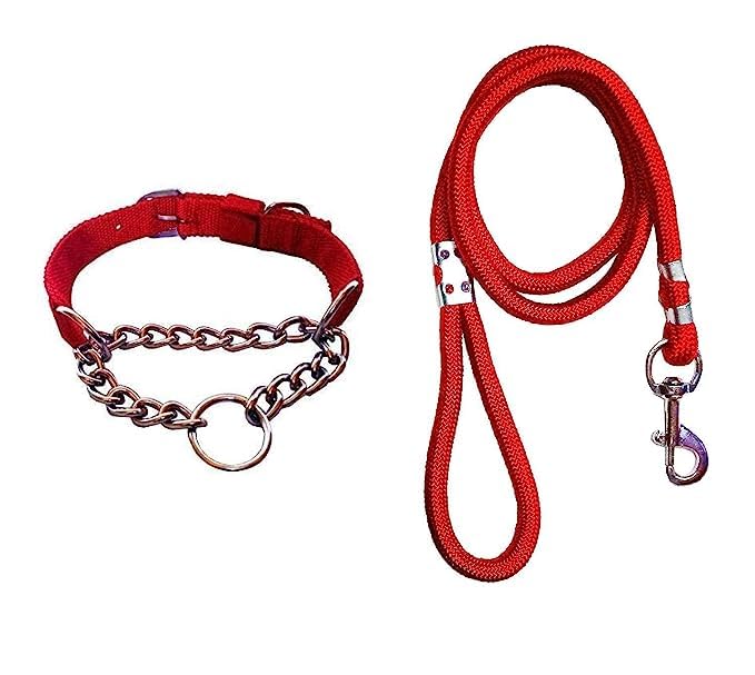 BohoBark Durable and Safe Combo Pack of Half Nylon/Half Stainless Steel Collar Belt with Nylon Rope Leash Set Ideal for Training/Walking/Playing Dog and Puppy (Small, Red) (B0C7LDF1KW) Amazon Price History, Amazon Price Tracker
