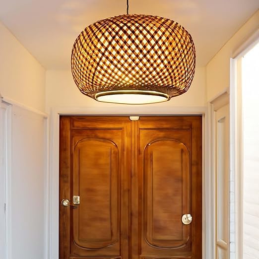 MKS Craftscape Handcrafted Bamboo Hanging Lamp Shade/Cane Pendant Light for Ceiling Decoration | Rustic & Eco-Friendly Hanging Light for Living Room, Bedroom, Home & Café