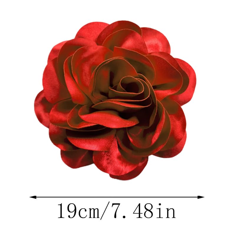Image of Large Camellia Rose Flower Brooches Lapel Pins Dainty Satin Fabric Apparelpin Oversized Brooch Pin for Women Men Wedding Party Banquet Dress Dance Clothes Accessories
