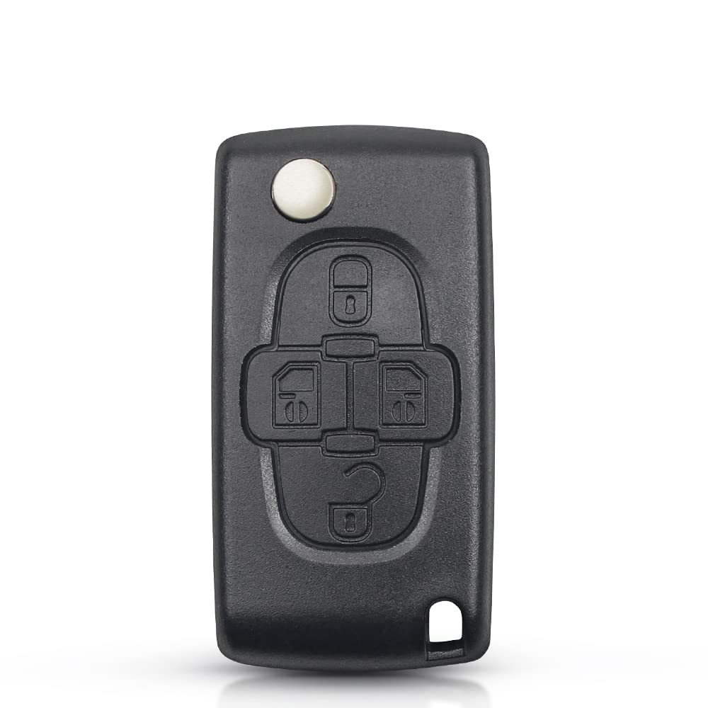 Coque Clé 4 Boutons Pour Peugeot 1007 Et Citroen C8 – Lame Non-Coupée CE0523 (Flip)