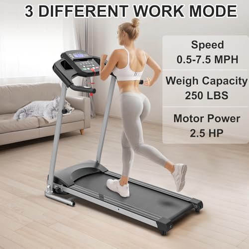 Image of Folding Treadmill with Incline, 2.5HP Portable Treadmill for Home, 250LBS Capacity, MP3 Electric Foldable Running Machine with 12 Programs for Apartment Workout