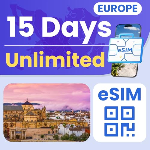 WoWeSim ESIM Cards for International Travel Europe Prepaid eSIM Unlimited Data 15-Day Plan 4G LTE 5G Speed Hotspot Supported eSIM with Instant Activation in 10 Minutes
