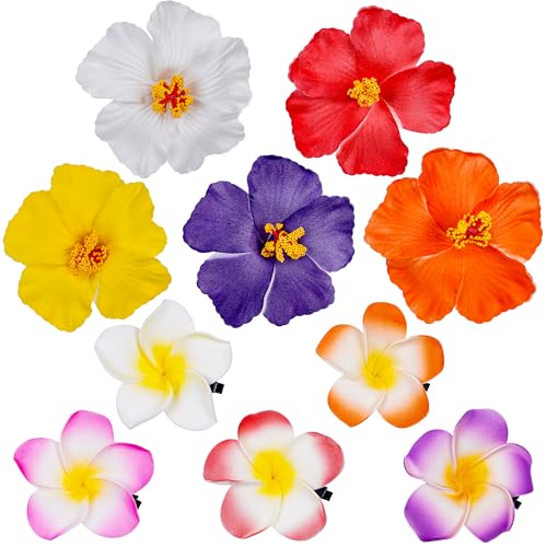 Pinzas para el cabello estilo hawaiano con flores tropicales, 10 piezas multicolor miniatura 3
