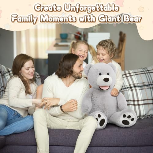 Image of MorisMos Giant Teddy Bear, 39inch Large Stuffed Bears with Big Footprints Plush Stuffed Animals Gifts for Kids, Gray