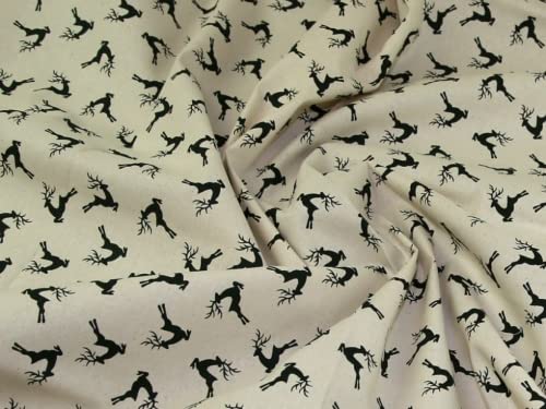 Minerva Crafts Christmas Calico Fabric Green on Natural - per metre