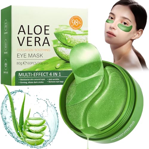 EHIOG 60 PCS Parches Ojos Bolsas y Ojeras, Parches Antiojeras y Bolsas Aloe Vera, Eye Patches Colágeno, Parches Antiarrugas Mujer Hombre, Mascarilla Hidratante Antiojeras