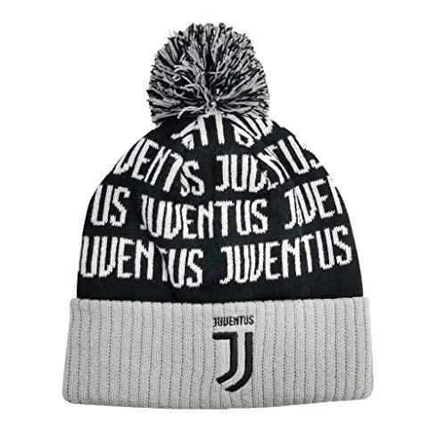 Icon Sports Kid's Juventus Soccer Pom Beanie | Black/Light Grey