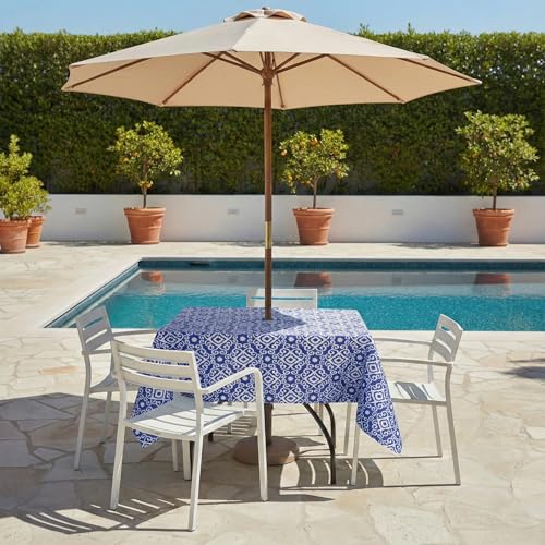 Image of EHouseHome Outdoor Indoor 60inch SquareTablecloth with Umbrella Hole and Zipper, Waterproof Zippered Patio Table Cloths, Spring /Summer Table Covers for Backyard Circular Table /BBQs /Picnic