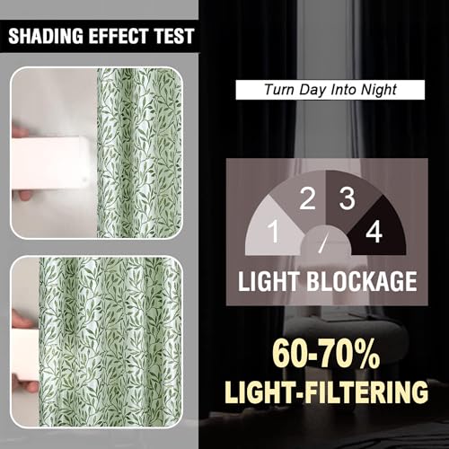 Image of Cortina Polyester 75% Blackout Curtains Set of 2 Floral Print | Grommet Eyelet Window Curtains for Living Room, Bedroom & Kids Room | Light Filtering Drapes for Privacy (Green, 5 FT)