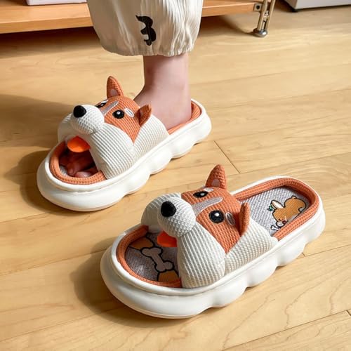 Cute Animal Women's Men's Open Toe Slippers - Warm Non-Slip Thick Sole Sandals Comfy Memory Foam House Shoes Indoor Outdoor(38/39 EU, Corgi)4
