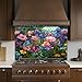Tempered Glass Backsplash, Windflower Garden Glass Backsplash, Kitchen Backsplash Behind Stove, Glass Backsplash for Kitchen Wall, Easy to Install Stove Backsplash