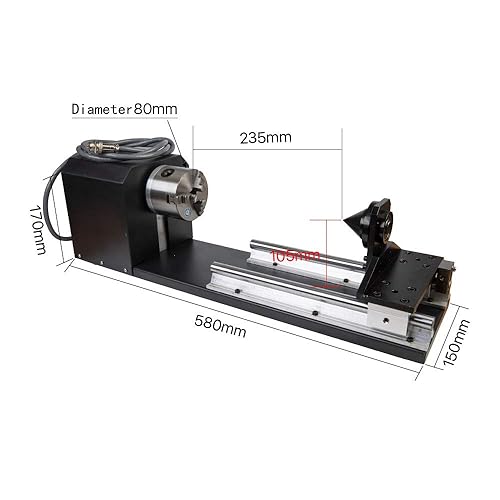 Miniatura 3 de Cloudray Accesorio giratorio láser de CO2 Eje giratorio de 2 ejes CNC Laser Accesorio giratorio con motor paso a paso Nema 23 2 fases (mandril 4