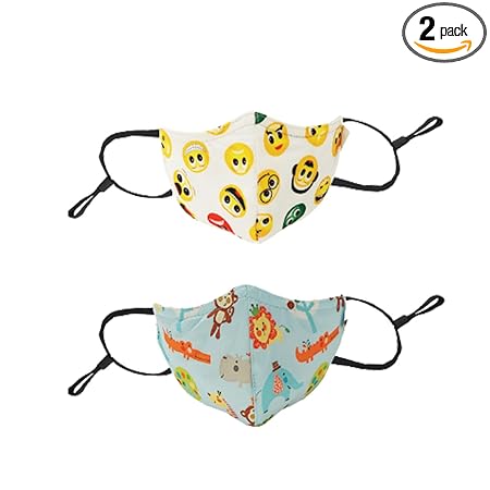 Chicco ComfyPro Face Mask, Effective Against 95% Particles, Soft & Breathable, Comfortable Nose Band, Adjustable & Reusable, Design- Emoji, Jungle, for Kids 3-6Y (Pack of 2)