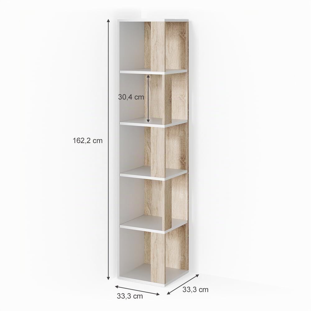 Vicco Estante de Esquina Lio, Sonoma, 33.3 x 162.2 cm, para almacenar Libros y Objetos Decorativos en Esquinas de la habitación