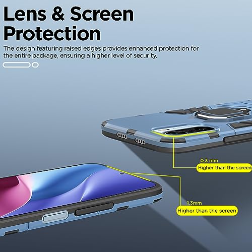 Image of Pikkme Redmi k40 / K40 Pro Back Cover | D5 Tough Armor Bumper | 360 Protection Case | Ring Holder Stand Case for Redmi k40 / K40 Pro (Blue)