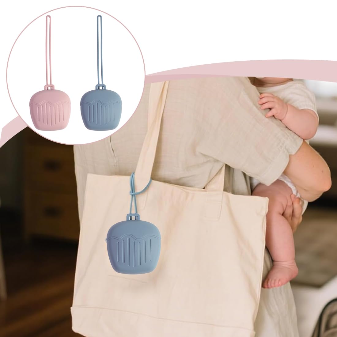 Boite à Tétine Bébé Silicone 2 Pièces Imperméable Portable Sans BPA Rose Bleu