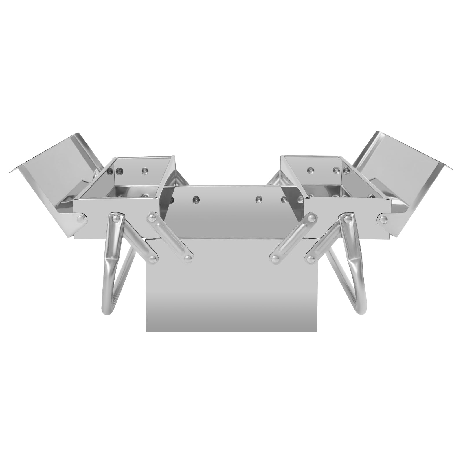 Caja de herramientas vacía de acero inoxidable 410 con dos asas plegables, caja de herramientas portátil de metal con bandeja retráctil, caja de herramientas, caja de herramientas, organizador (sin