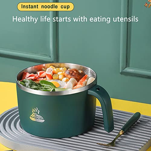 Ramen Bowl, 900ml Double Wall Stainless Steel Rapid Noodle Cooker with Drains, Lid and Handle, Mobile Phone Holder, Ramen Soup Bowl for Noddles, Office College Dorm Room Cooking (Green) - Image 3