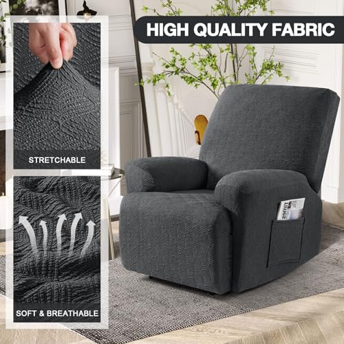 Image of Timeles Recliner Covers Extra Wide Recliner Chair Cover Reclining Sofa Slipcovers for Pet&Kid,Stretch Soft Washable (One-Seater Oversized, Dark Gray)