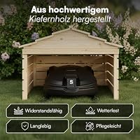 STEELSØN Nembus Mähroboter Garage Natur – Rasenroboter Garage Holz – Rasenmäher Haus mit abnehmbarem Dach – für gängige Rasenmähroboter – Rasenmäher Unterstand mit UV-Schutz – Überdachung Mähroboter – Ansicht 5