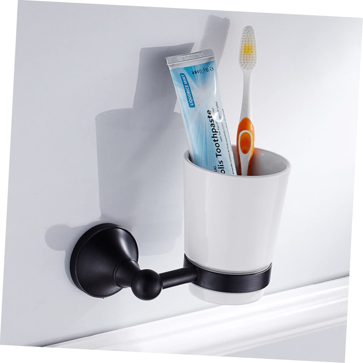 Portavasos Retro Individual De Cerámica Soporte para Vaso De Cepillo De Dientes Colgador De Pared para Baño Accesorios De Baño con Estante para Cepillos