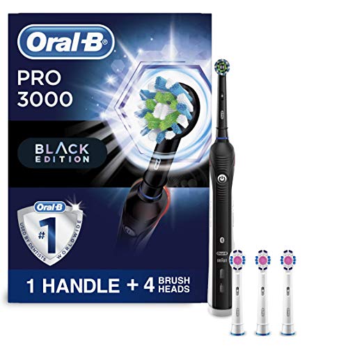 Oral-B 3000 Smartseries Electric Toothbrush with Bluetooth Connectivity, Black Edition, Powered by Braun with 3 3D White Replacement Brush Heads