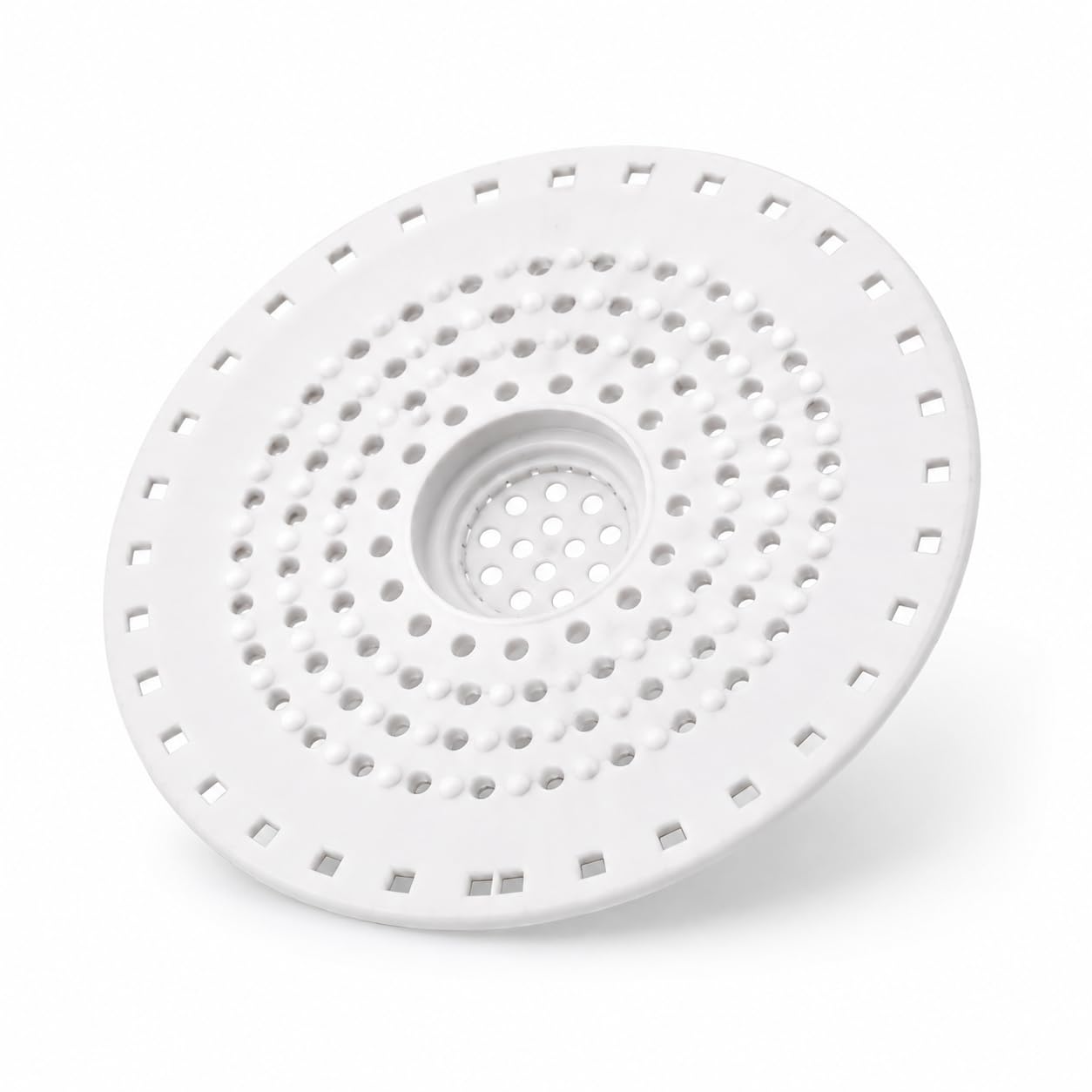 Shower Drain Hair Catcher Round Silicone, Non-Slip TPR Sink Strainer White