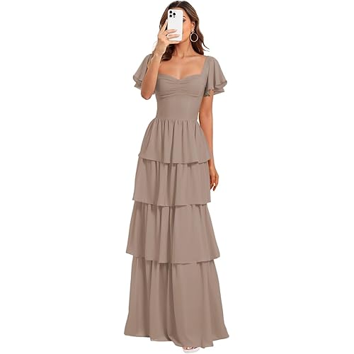 Dessiny Short Sleeve Tiered Ruffles Bridesmaid Dresses 2025 for Women Chiffon Formal Evening Dresses with Ruffles DE442