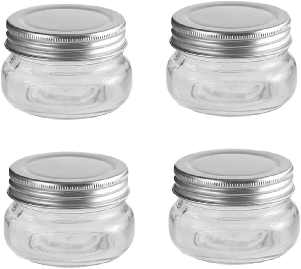 Cabilock 4pcs 150ml Glass Candy Jar with Aluminum Lid round Xmas Candy Storage Container for Party Favors and DIY Small Storage