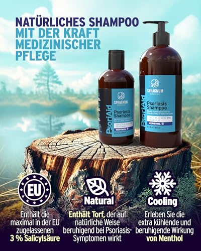 Sphagnum Botanicals Psoriasis Shampoo mit Salicylsäure – Natürliche Formel mit Torf und Menthol für trockene, schuppige & empfindliche Kopfhaut. 400ml