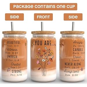 Fancyfams 16 oz Glass Drinking Cup with Bamboo Lid, and Straw, Women of the Bible Drink Cup, Christian, Religious, Mothers Day, Birthday Gifts for Women, Affirmation, Jesus Coffee Jar (You Are) Fancyfams 16 oz Glass Drinking Cup with Bamboo Lid and Straw Women of the Bible Drink Cup Christian Religious Mothers Day Birthday Gifts for Women Affirmation Jesus Coffee Jar You Are