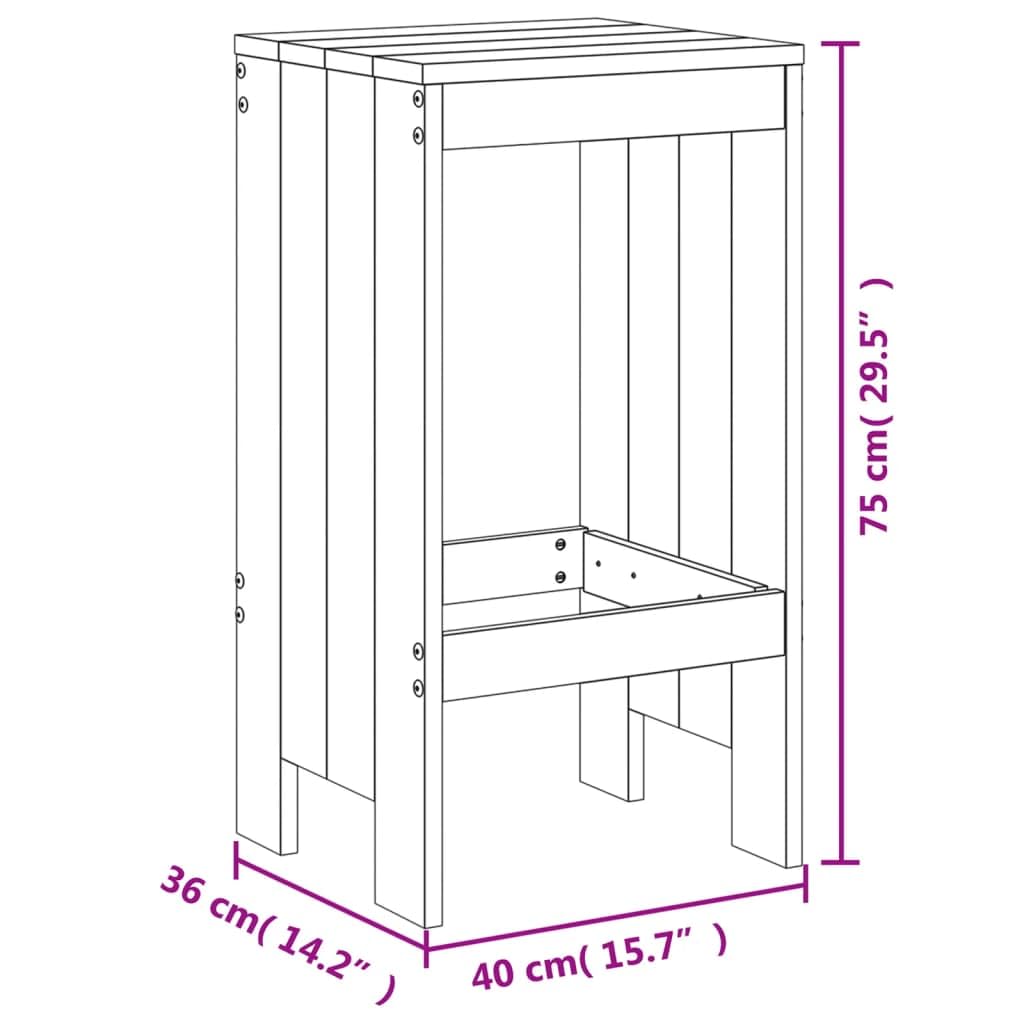 Set 2 Sgabelli da Bar in Legno di Pino Grigio 40x36x75 cm | Coppia di sedute rustiche in pino ideali per arredare balcone e giardino con un comodo supporto per i piedi.