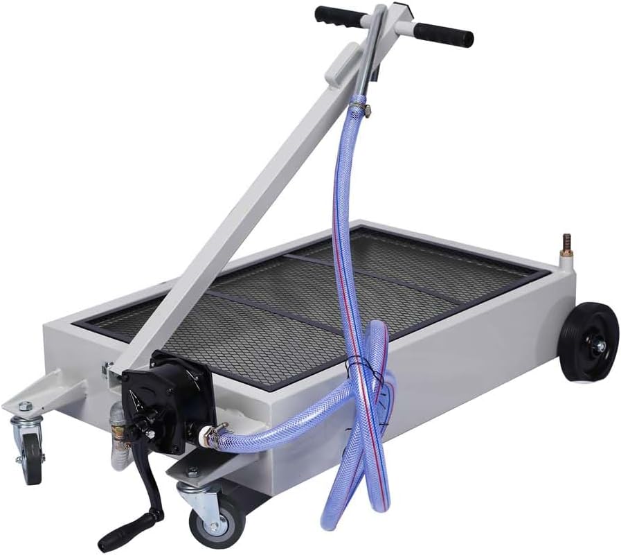 15 Gallon Low Profile Oil Drain Pan with 110V Electric Pump, 7FT Hose & Folding Handle, Swivel Casters Wheels, Portable Liquid Pumpfor Trucks, SUVs, Cars and Other Equipment (Manual Pump)