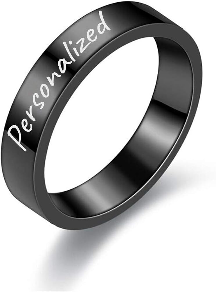 MZZJ Personalized Alphabet Letters Name Monogram Dainty Minimalist 4MM Black Polish Stainless Steel Flat Stackable Knuckle Ring Wedding Band for Girl,Graduation Gift for Sister Best Friend: Clothing, Shoes & Jewelry