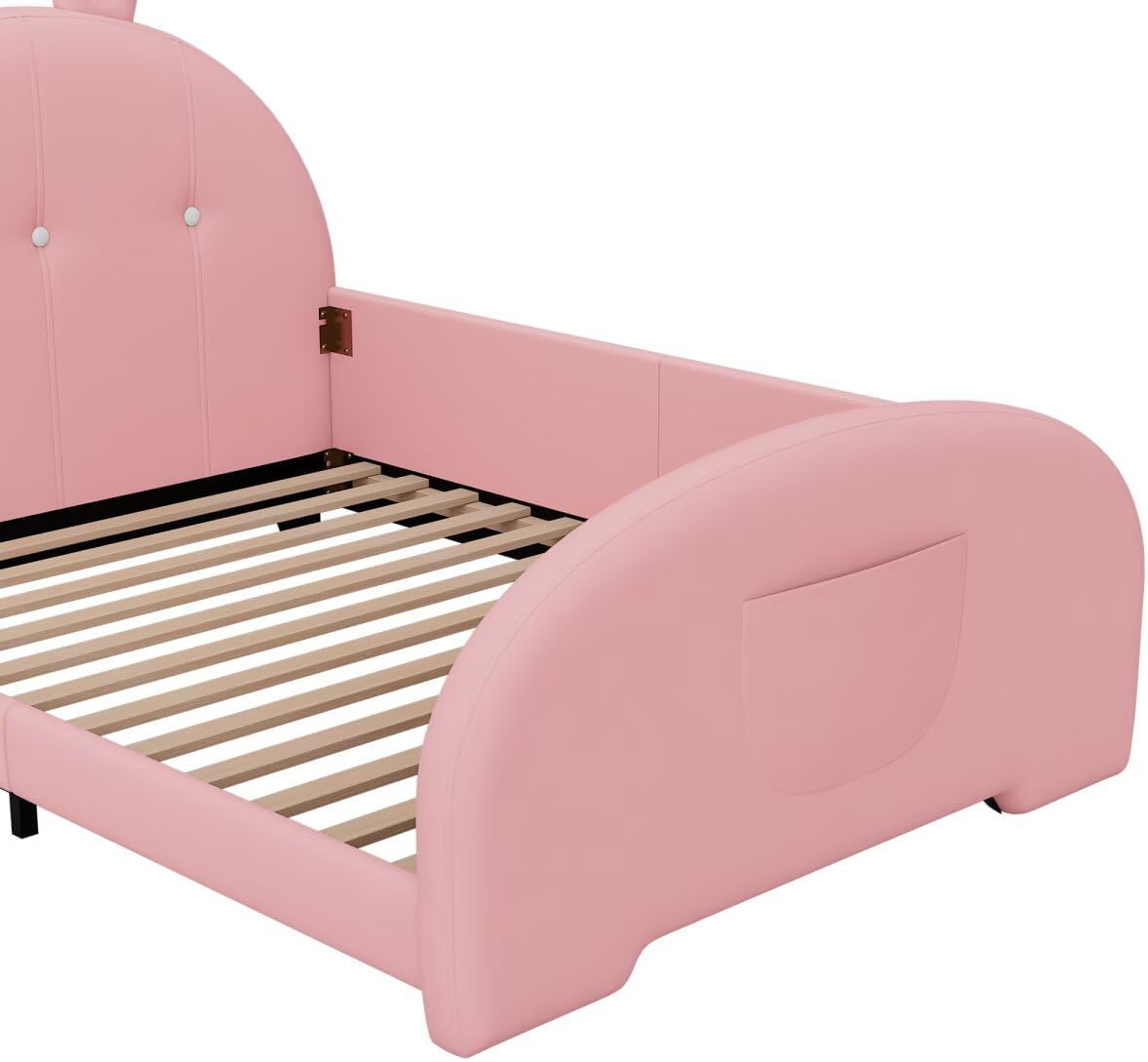 Twin Size Upholstered Rabbit-Shape Princess Bed,Twin Size Platform Bed with Headboard and Footboard,Pink