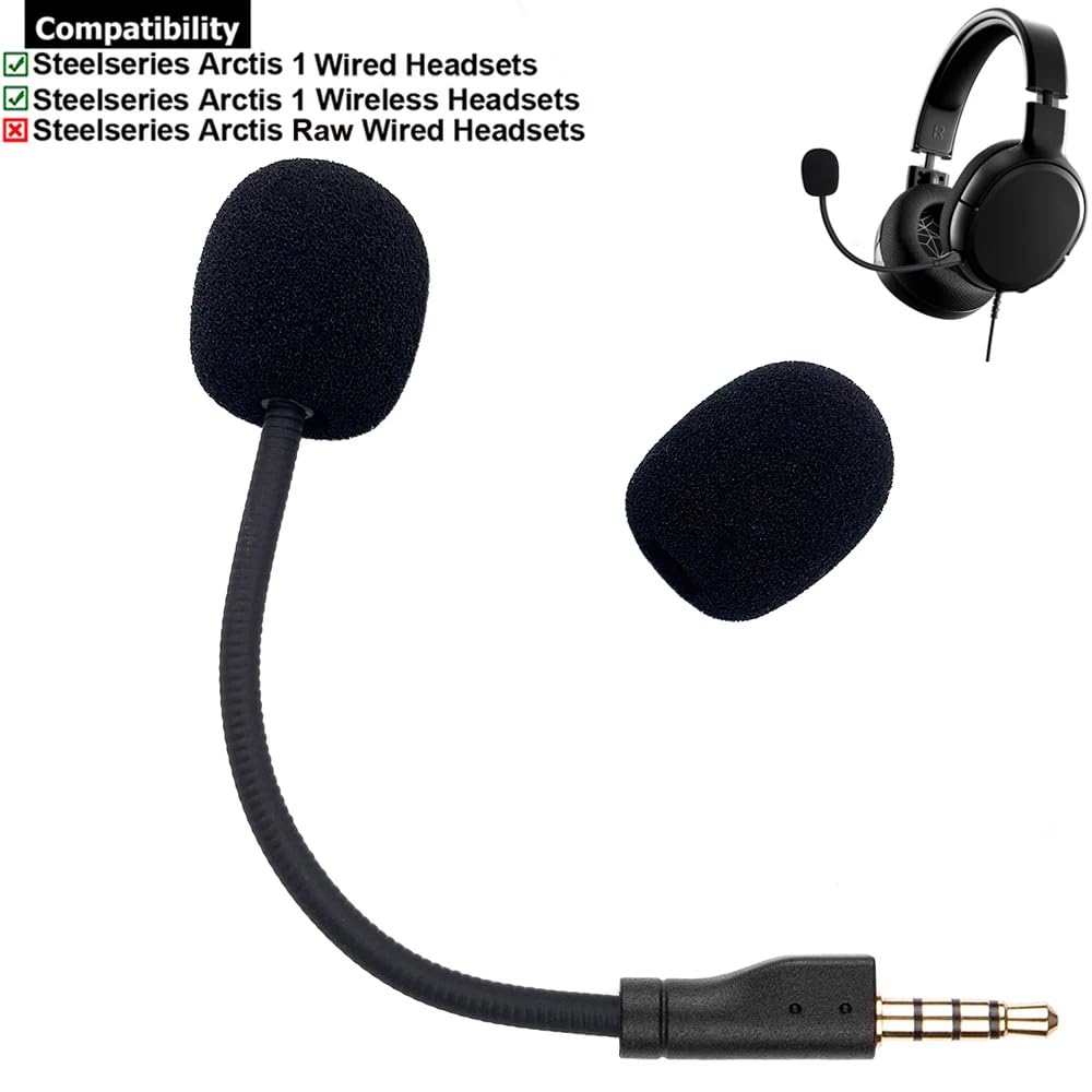 Arctis 1 Mic Replacement, Replaceable 3.5mm Game Microphone Gooseneck Mic Boom for Steelseries Arctis 1 1.0 One Raw Wired Wireless Gaming PS4 Xbox One Nintendo Switch Computer PC Headphones Headsets