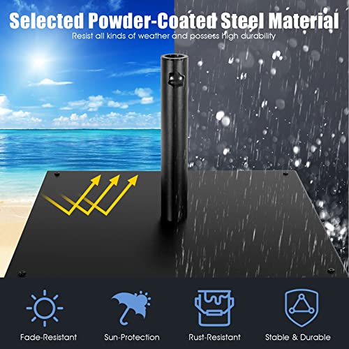 Tangkula 42 Lbs Patio Umbrella Base, 25 Inches Heavy Duty Square Market Umbrella Base Stand W/4 Non-Slip Pads, 1.6”/1.9” Adapters, Tightening Knob, Outdoor Umbrella Stand For Patio, Poolside (Black) #TOP7