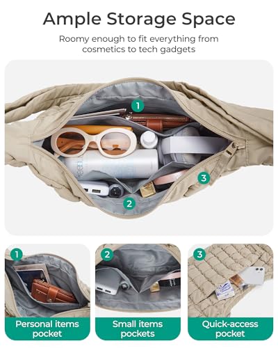 BAGSMART Quilted Puffy Crossbody Bag for Women, Medium Cute Hobo Shoulder Purse Soft Fluffy Handbag for Daily Use4