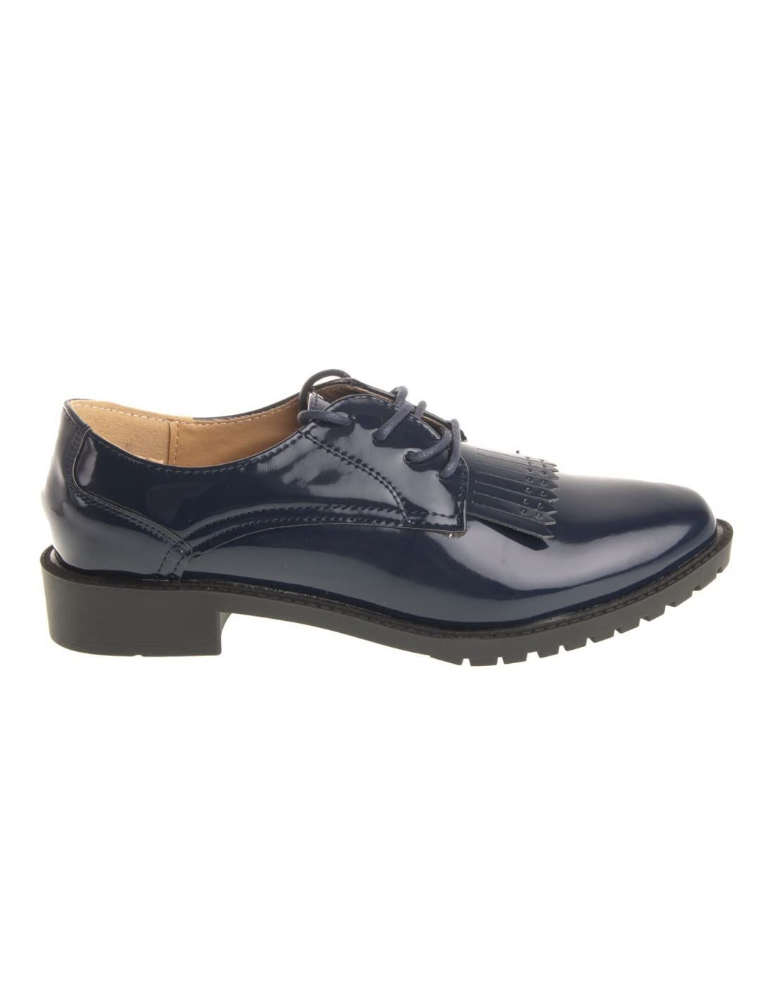 Derbies oxford vernies simili cuir femme à franges semelle intérieure cuir