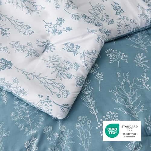 Image of Bedsure Full Comforter Set - Mineral Blue Bed Set, 3 Pieces Cute Floral Bedding, 1 Soft Reversible Botanical Flowers Comforter and 2 Pillow Shams
