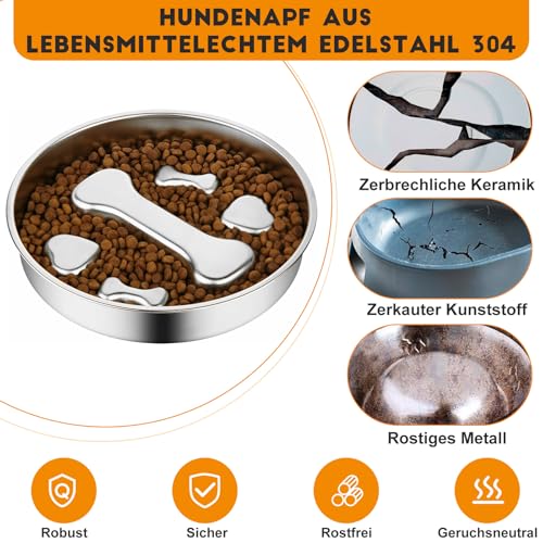 Antischlingnapf Hunde Edelstahl - Anti Schling Napf Hund Ø22cm Slow Feeder aus 304 Edelstahl, Metall Schlecknapf für Schnelle Esser, Spülmaschinengeeignet & Langlebig, für mittelgroße Hunde