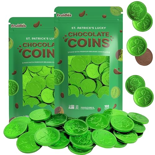 Fruidles Pack of 200 Saint Patrick's Day Clover Shamrock Leprechaun Chocolate Green Coins, Premium Belgian Nut-Free Milk Chocolate, Kosher (Pack of 200)