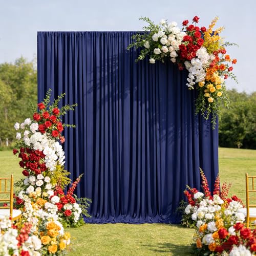 Image of 10ft x 10ft Navy Blue Backdrop Curtains for Parties, Polyester Fabric Backdrop Drapes with Rod Pockets for Weddings, Birthday, Halloween, Photography, Christmas Party Background Curtain, 2 Panels