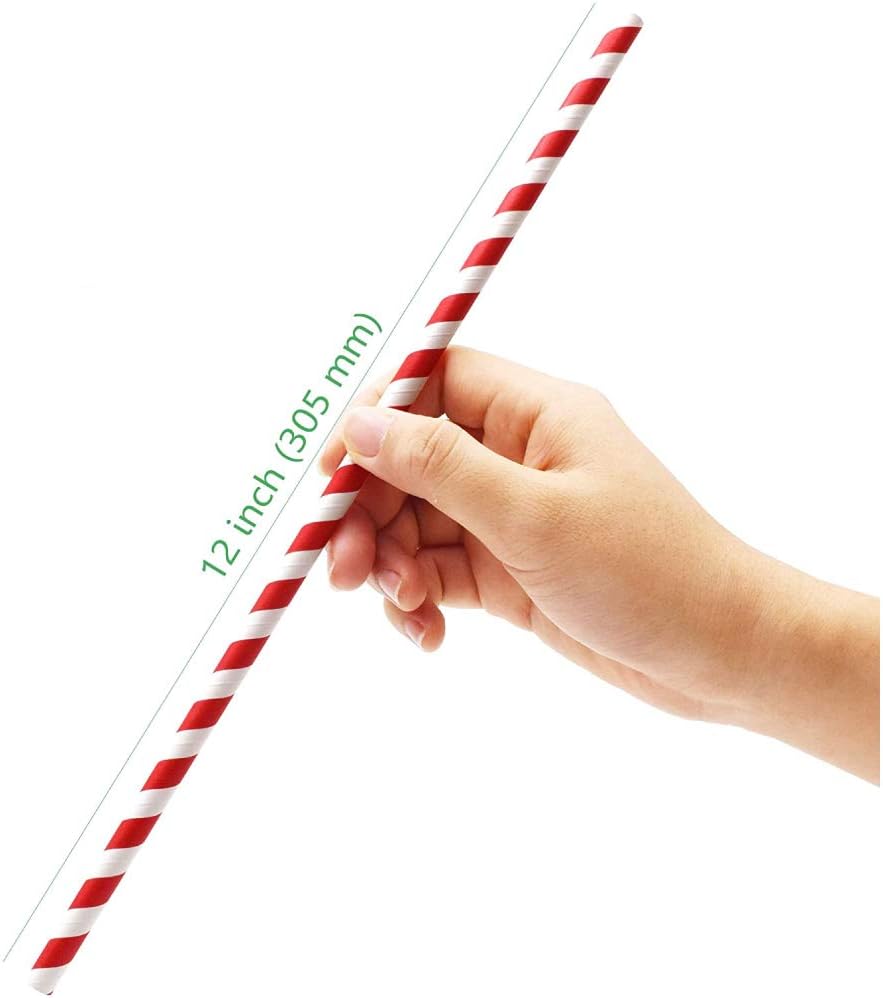 Red & White Paper Straw 8mm, Drinking Straws Non Plastic, Plain Black Renewables Solid Color - Pack Of 250 Pieces.