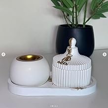 مجموعة مبخرة من الجبس بلون أبيض للديكور من 3 قطع، مبخرة بغطاء وصينية مع جزء داخلي ذهبي